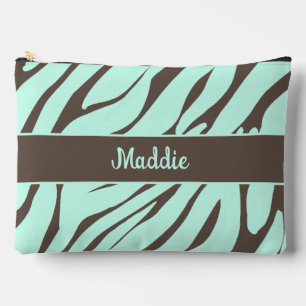 Mint Green Zebra Stripes Pattern  Accessory Pouch