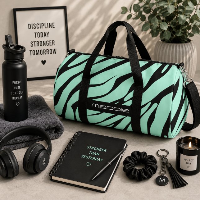 Mint Green Zebra Stripes Pattern  Duffle Bag (Creator Uploaded)
