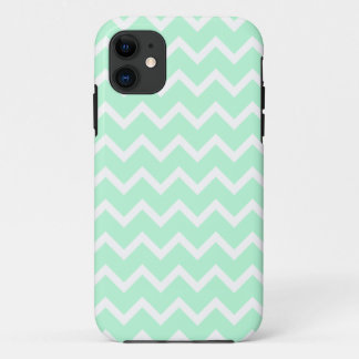 Mint Green Zigzag Chevron Stripes. iPhone 11 Case
