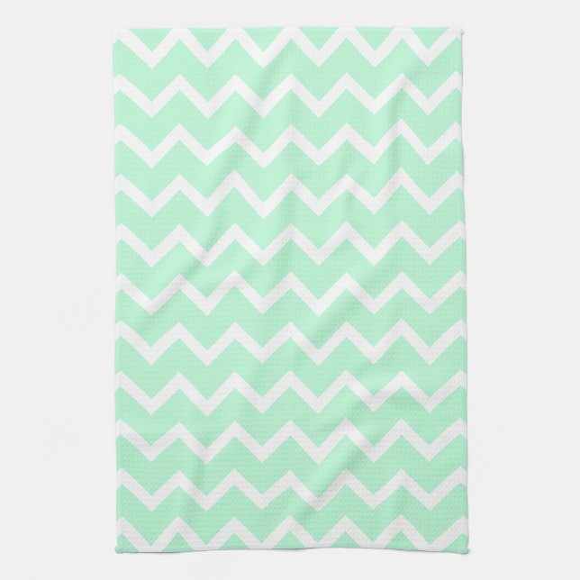 Mint Green Zigzag Chevron Stripes. Kitchen Towel (Vertical)