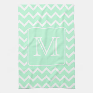 Mint Green Zigzag with Custom Monogram. Kitchen Towel