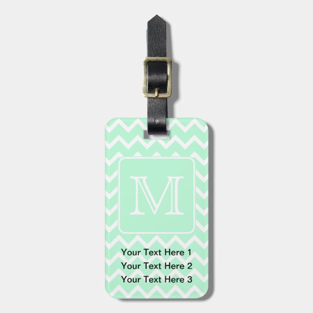 Mint Green Zigzag with Custom Monogram. Luggage Tag (Front Vertical)