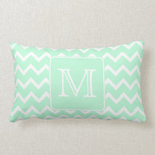 Mint Green Zigzag with Custom Monogram. Lumbar Pillow