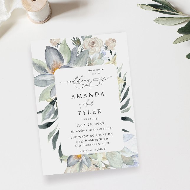 Mint Greenery & White Floral Wedding Invitation (Creator Uploaded)