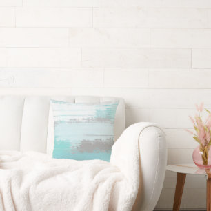 Mint Grey Abstract Brushstrokes Throw Pillow