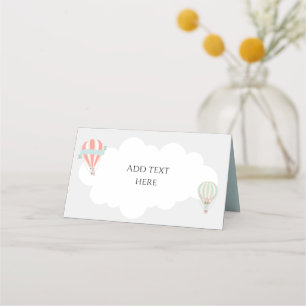 Mint, Grey And Peach Hot Air Balloon Place Card