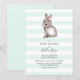 Mint grey bunny baby shower invitations