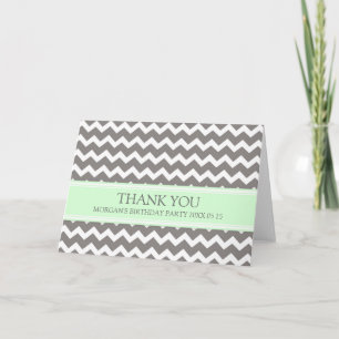 Mint Grey Chevron Birthday Party Thank You Card