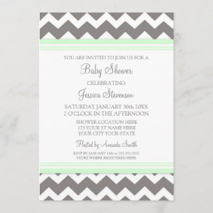 Mint Grey Chevron Custom Baby Shower Invitations