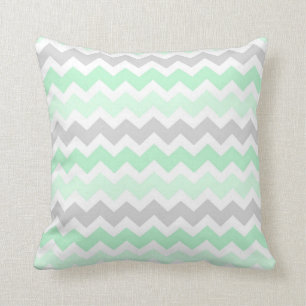 Mint Grey Chevron Decorative Pillow
