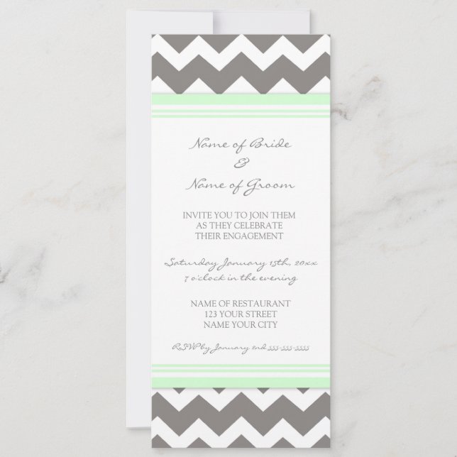 Mint Grey Chevron Engagement Party Invitations (Front)