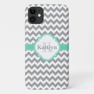 Mint Grey Chevron Pattern & Moroccan Quatrefoil iPhone 11 Case