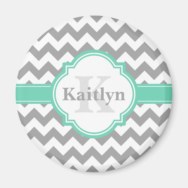 Mint Grey Chevron Pattern & Moroccan Quatrefoil Magnet (Front)