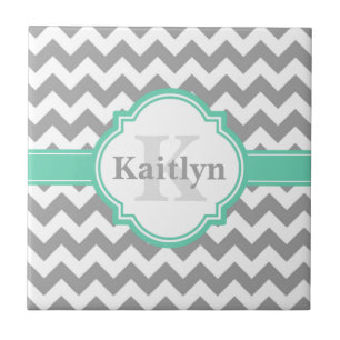 Mint Grey Chevron Pattern & Moroccan Quatrefoil Tile