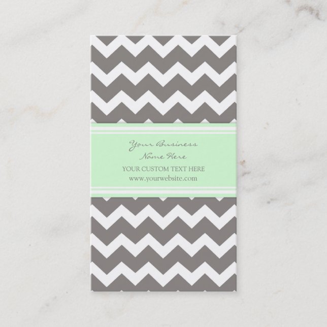 Mint Grey Chevron Retro Business Cards (Front)