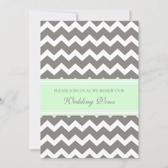 Mint Grey Chevron Wedding Vow Renewal Invitations (Front)
