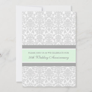 Mint Grey Damask 20th Anniversary Party Invitation