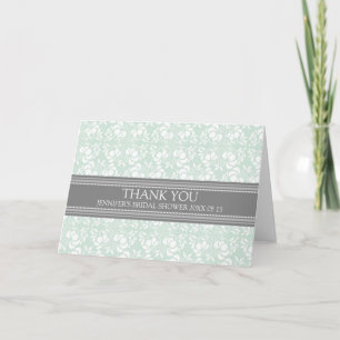 Mint Grey Damask Bridal Shower Thank You Card
