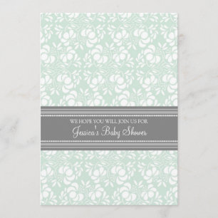 Mint Grey Damask Custom Baby Shower Invitations