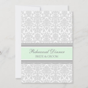 Mint Grey Damask Rehearsal Dinner Party Invitation