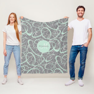 mint grey funky loops personalized fleece blanket