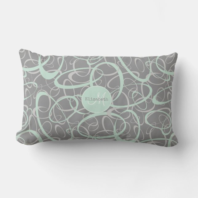 mint grey geometric crazy loops personalized lumbar pillow (Front)
