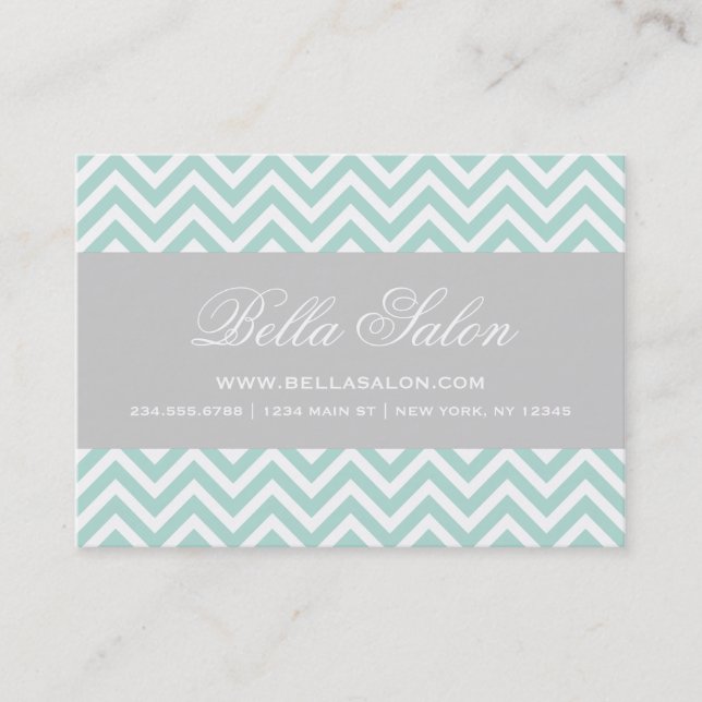 Mint & Grey Modern Chevron Stripes Business Card (Front)
