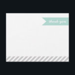 Mint & Grey Modern Flag & Stripes Thank You Cards<br><div class="desc">Cute girly trendy chic modern preppy nautical stripe border and sweet flag ribbon with Thank You message or add your own custom text or name monogram. Back has coordinating diagonal stripes pattern. Click the Customize It button to change fonts and colours.</div>