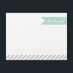Mint & Grey Modern Flag & Stripes Thank You Cards<br><div class="desc">Cute girly trendy chic modern preppy nautical stripe border and sweet flag ribbon with Thank You message or add your own custom text or name monogram. Back has coordinating diagonal stripes pattern. Click the Customize It button to change fonts and colours.</div>