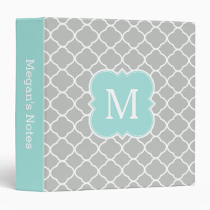 Mint Grey Personalized Monogram School Binder