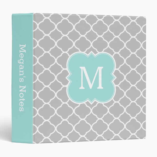 Mint Grey Personalized Monogram School Binder (Front/Spine)