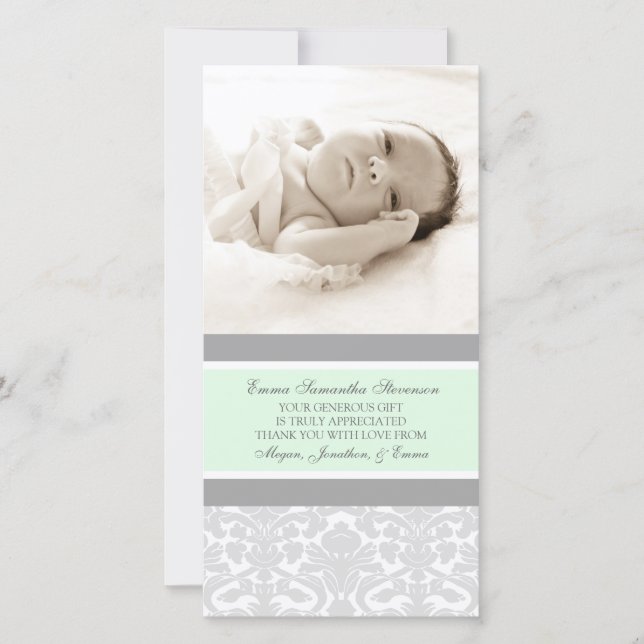 Mint Grey Thank You Baby Shower Photo Cards (Front)