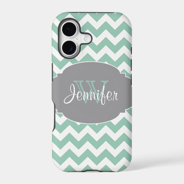 Mint & Grey Trendy Patterns monogram iPhone 5 (Back)