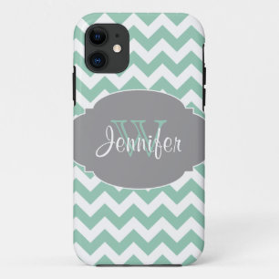 Mint & Grey Trendy Patterns monogram iPhone 5 11 Case