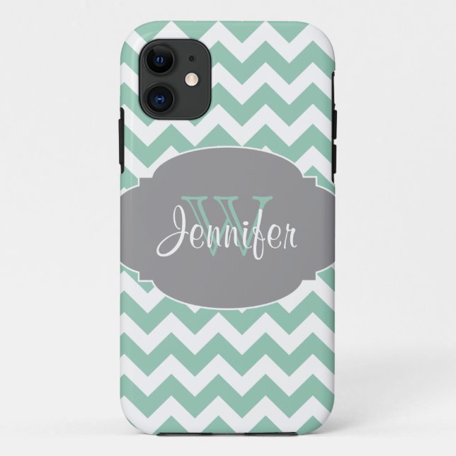 Mint & Grey Trendy Patterns monogram iPhone 5 Case-Mate iPhone Case (Back)