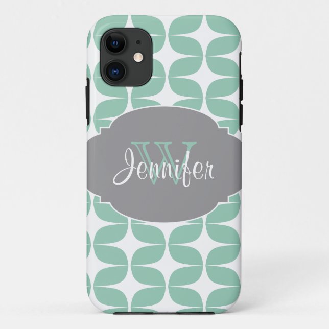 Mint & Grey Trendy Patterns monogram iPhone 5 Case-Mate iPhone Case (Back)