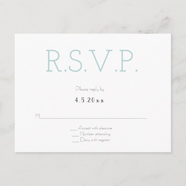 Mint grey typography wedding rsvp postcards (Front)