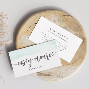 Mint & Grey Watercolor Signature Script Business Card