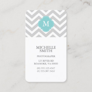 Mint & Grey Zigzags Pattern Monogram Business Card