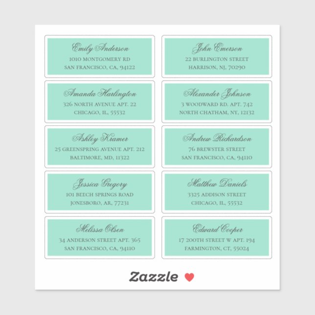 Mint guests names address. Wedding shipping labels (Sheet)