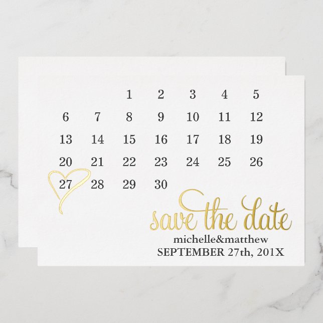 Mint Heart Calendar Wedding Save the Date (Front/Back)