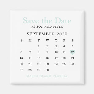 Mint Heart Calendar Wedding Save the Date Magnet