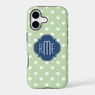 Mint Heart Pattern Blue Quatrefoil Monogram