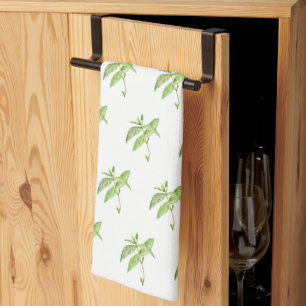 Mint herb botanical plants green garden watercolor kitchen towel