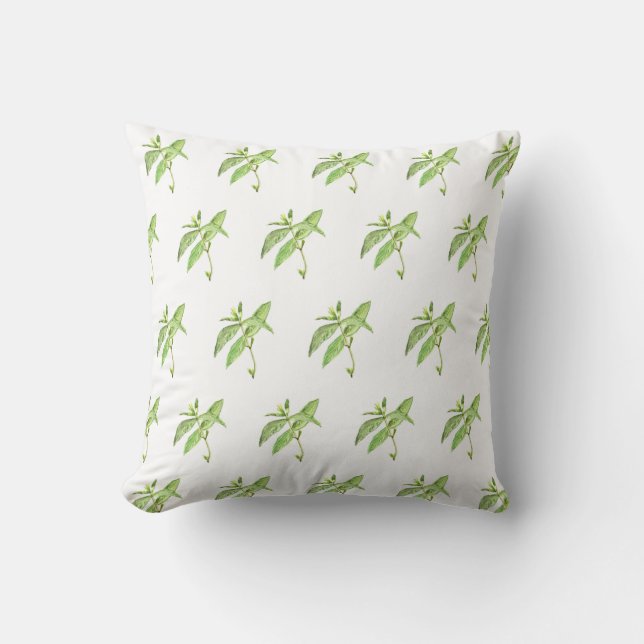 Mint herb botanical plants green garden watercolor throw pillow (Front)