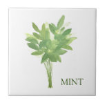 Mint Herb Greenery Kitchen Thyme Sage Green Tile<br><div class="desc">Mint herb watercolor painting kitchen tile. Hand painted by myself. Lovely kitchen décor. Greenery, rustic décor.</div>