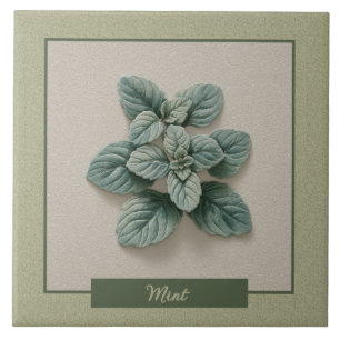 Mint Herb Kitchen Green Faux Relief Tile