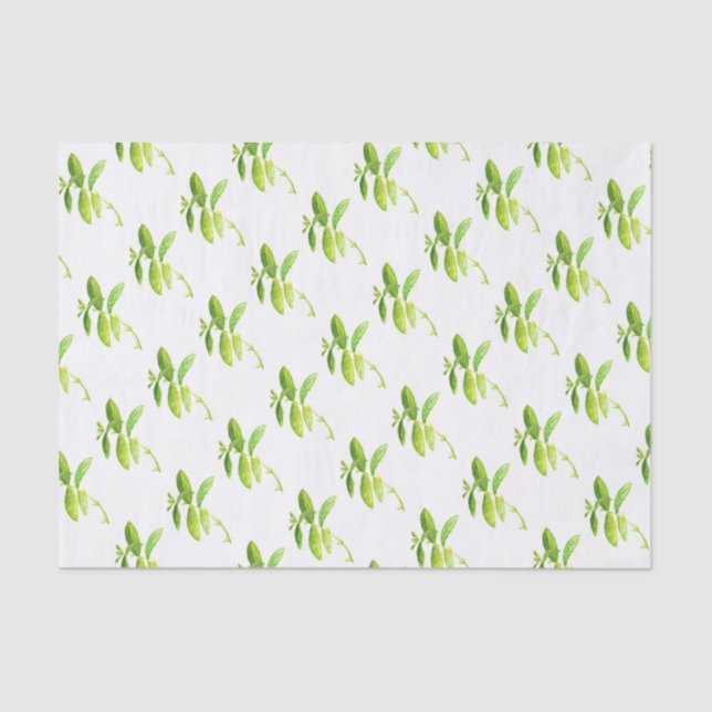 Mint herb Watercolor Greenery Mom Pattern  Tissue Paper (Front)