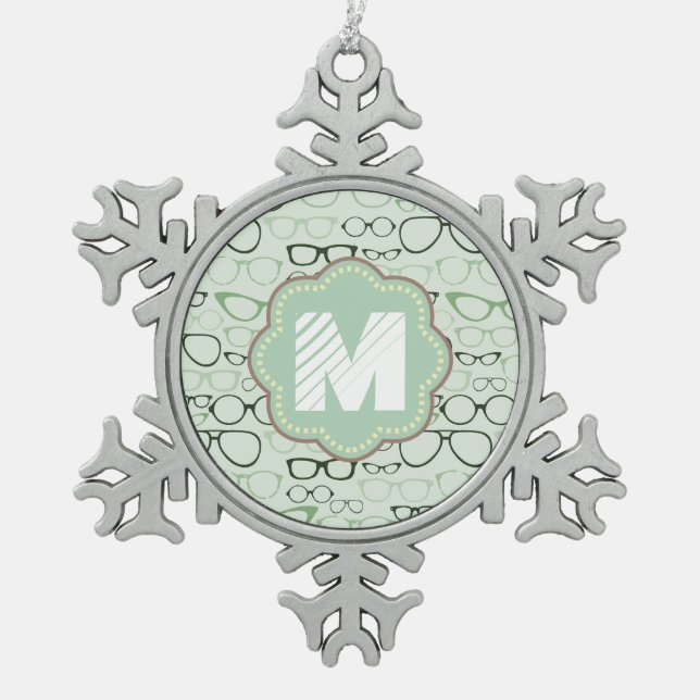 Mint Hipster Glasses Snowflake Pewter Christmas Ornament (Front)