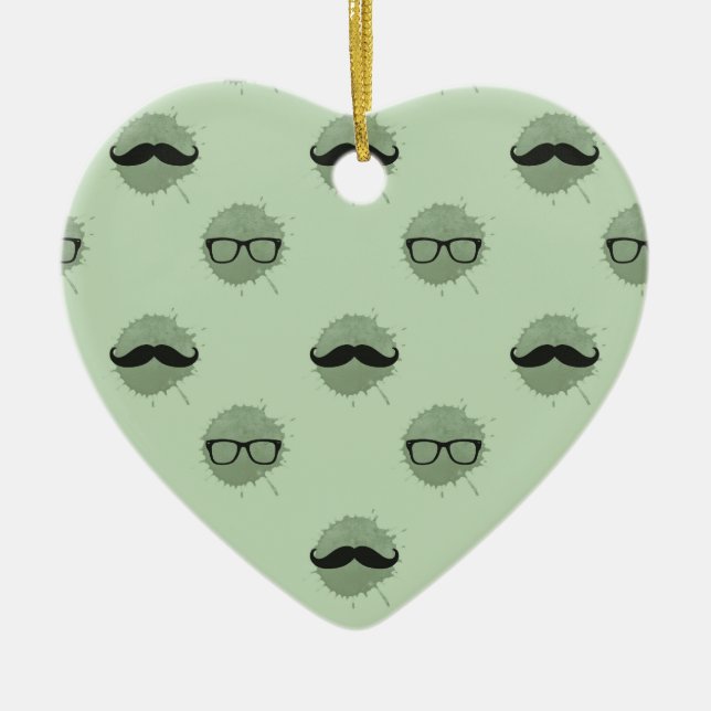 Mint Hipster Moustaches Ceramic Ornament (Front)